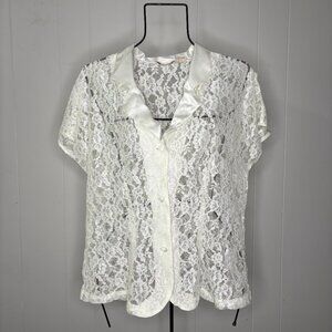 Vintage 90s Victorias Secret Gold Label White Top Shirt Lace Bride Lingerie Sz L